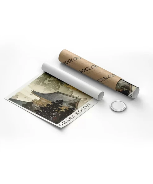 Çerçevesiz Poster Ohara Koson Pagoda ve Gökkuşağı - Resim 8