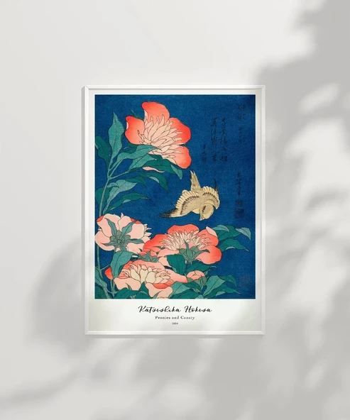 Çerçevesiz Poster Hokusai Şakayık ve Kanarya - Resim 6