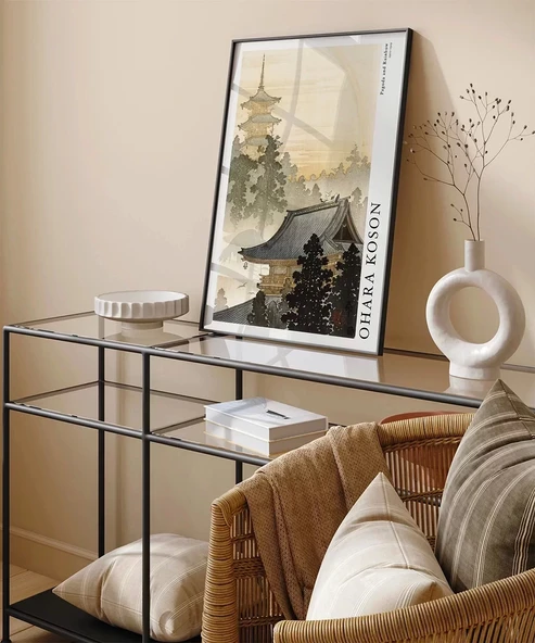 Çerçevesiz Poster Ohara Koson Pagoda ve Gökkuşağı - Resim 5