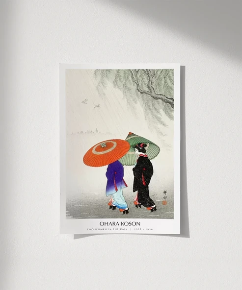 Çerçevesiz Poster Ohara Koson Yağmurda İki Kadın ürün görseli