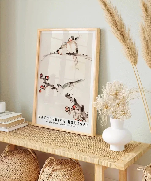 Çerçevesiz Poster Hokusai Dallara Tünemiş Üç Kuş - Resim 6