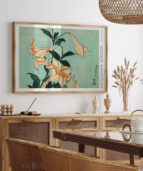 Çerçevesiz Poster Hokusai Zambaklar - Resim 3