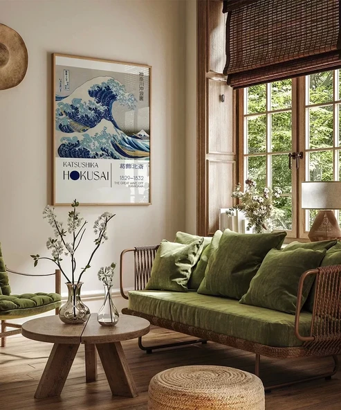 Çerçevesiz Poster Hokusai Kanagawa Açıklarında Büyük Dalga - Resim 6
