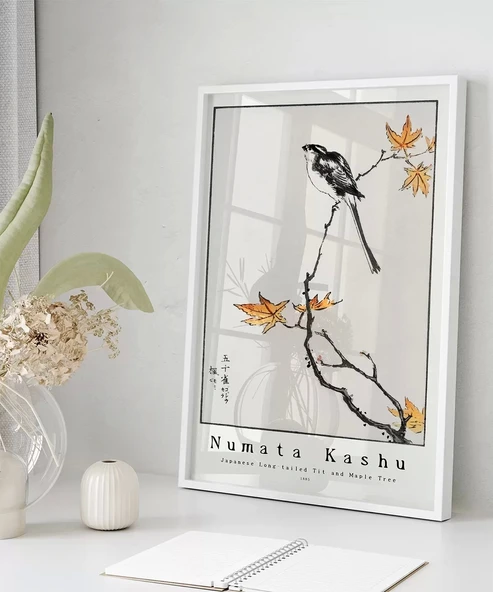 Çerçevesiz Poster Numata Kashu Japon Uzun Kuyruklu Baştankara ve Akçaağaç - Resim 5