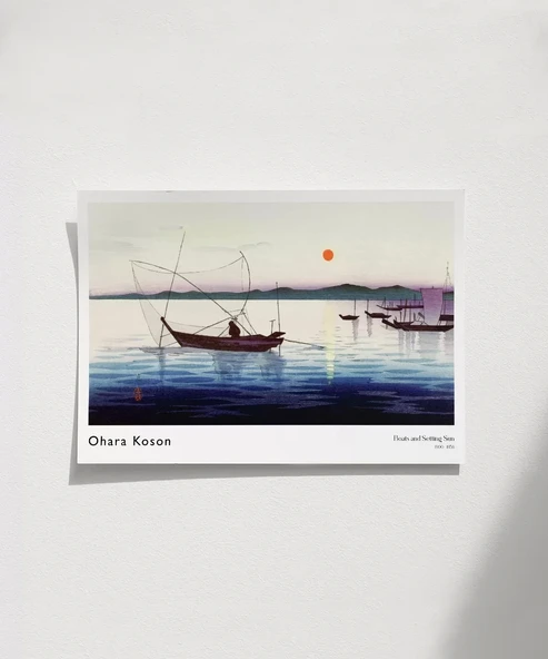 Çerçevesiz Poster Ohara Koson Tekneler ve Batan Güneş ürün görseli