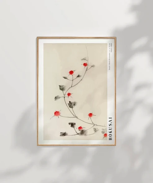 Çerçevesiz Poster Hokusai Asma Üzerinde Küçük Kırmızı Çiçekler - Resim 2