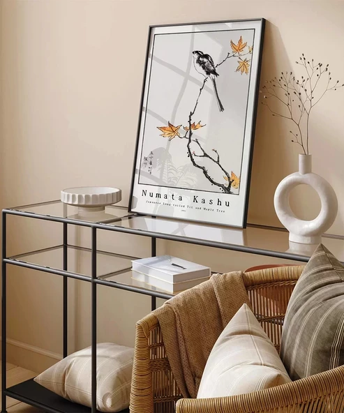 Çerçevesiz Poster Numata Kashu Japon Uzun Kuyruklu Baştankara ve Akçaağaç - Resim 3