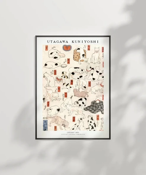 Çerçevesiz Poster Utagawa Kuniyoshi Kediler - Resim 2