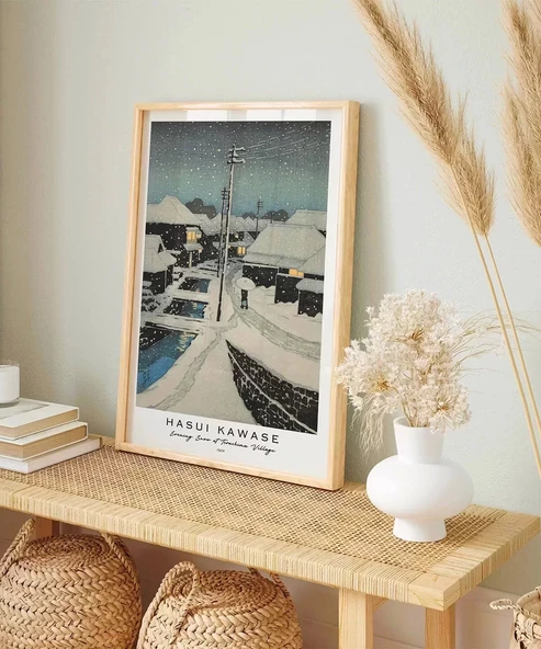 Çerçevesiz Poster Hasui Kawase Terashima Köyü'nde Akşam Karı - 5