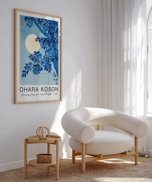 Çerçevesiz Poster Ohara Koson Mehtaplı Gecede Çiçek Açan Kiraz - Resim 3