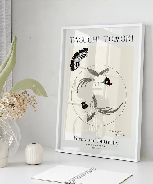 Çerçevesiz Poster Taguchi Tomoki Kuşlar ve Kelebek - Resim 6