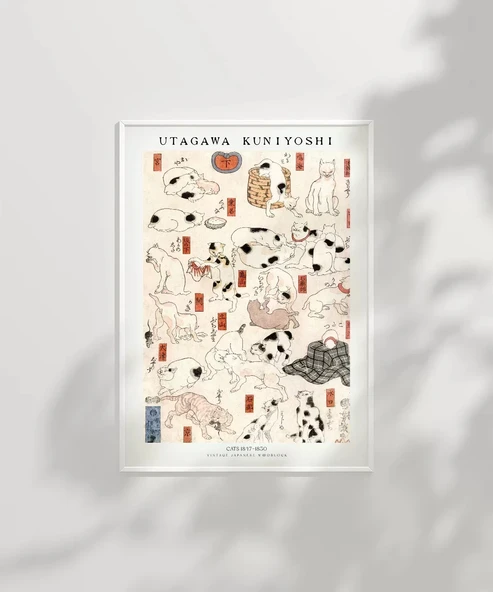 Çerçevesiz Poster Utagawa Kuniyoshi Kediler - Resim 5