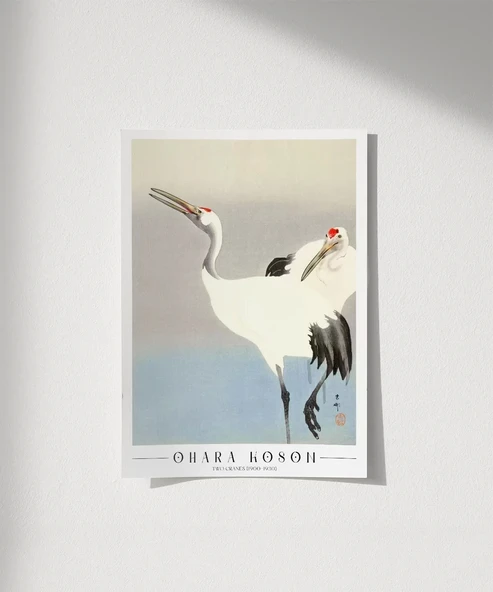 Çerçevesiz Poster Ohara Koson İki Turna ürün görseli