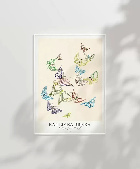 Çerçevesiz Poster Kamisaka Sekka Vintage Japon Kelebekler - Resim 6