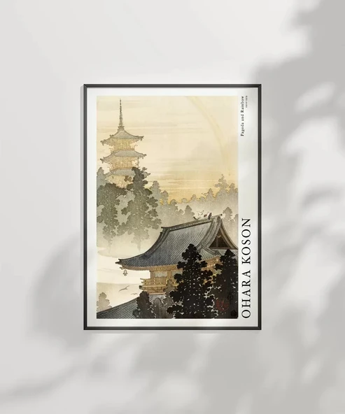 Çerçevesiz Poster Ohara Koson Pagoda ve Gökkuşağı - Resim 2