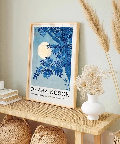 Çerçevesiz Poster Ohara Koson Mehtaplı Gecede Çiçek Açan Kiraz - Resim 4