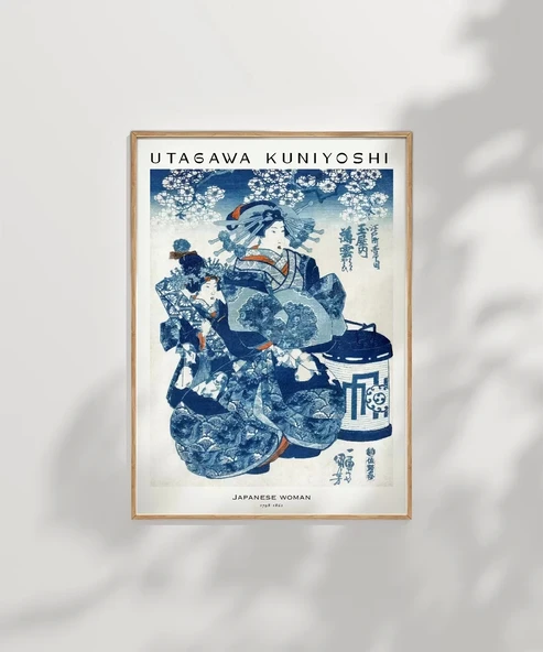 Çerçevesiz Poster Utagawa Kuniyoshi Japon Kadın - Resim 7