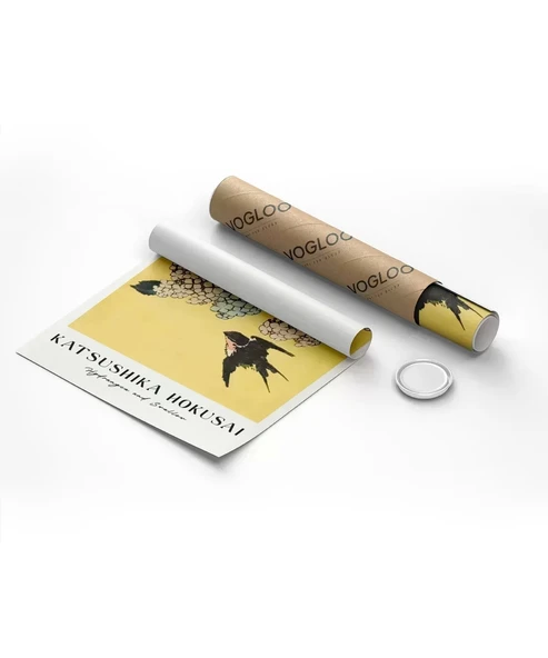 Çerçevesiz Poster Hokusai Ortanca ve Kırlangıç - Resim 8