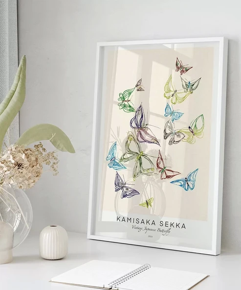 Çerçevesiz Poster Kamisaka Sekka Vintage Japon Kelebekler - Resim 5