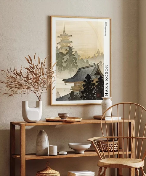 Çerçevesiz Poster Ohara Koson Pagoda ve Gökkuşağı - Resim 3