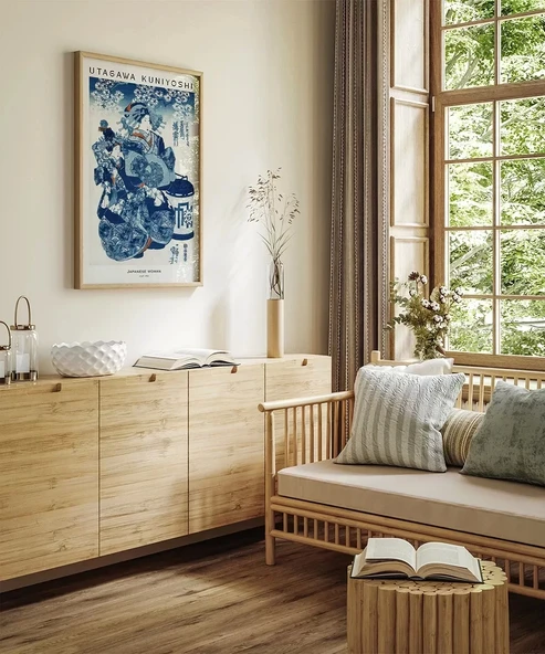 Çerçevesiz Poster Utagawa Kuniyoshi Japon Kadın - Resim 3