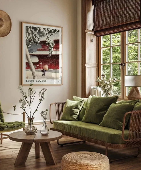 Çerçevesiz Poster Hasui Kawase Shiba'daki Het Zojo Heiligdom - Resim 4