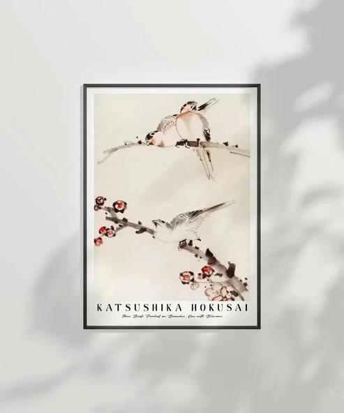 Çerçevesiz Poster Hokusai Dallara Tünemiş Üç Kuş - Resim 3