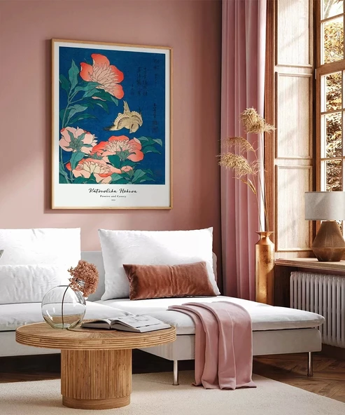 Çerçevesiz Poster Hokusai Şakayık ve Kanarya - Resim 3