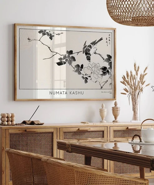 Çerçevesiz Poster Numata Kashu Kızılgerdan ve Gül - Resim 3