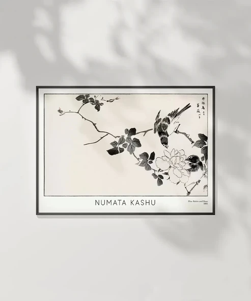 Çerçevesiz Poster Numata Kashu Kızılgerdan ve Gül - Resim 2