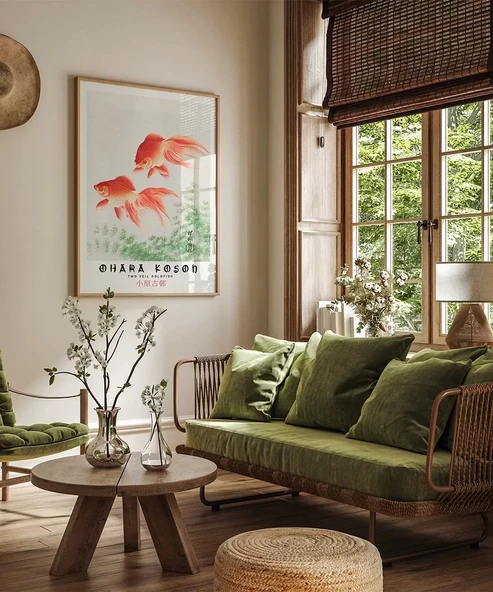 Çerçevesiz Poster Ohara Koson İki Japon Balığı - Resim 3