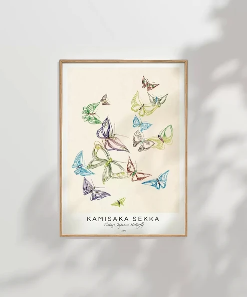 Çerçevesiz Poster Kamisaka Sekka Vintage Japon Kelebekler - Resim 7