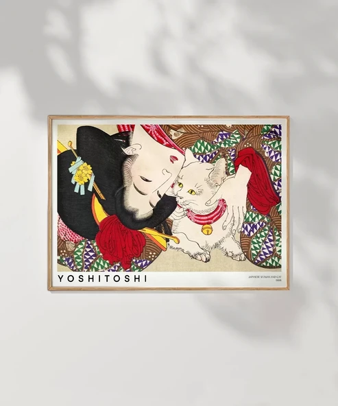 Çerçevesiz Poster Yoshitoshi Japon Kadın ve Kedi - Resim 7