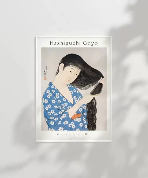 Çerçevesiz Poster Hashiguchi Goyo Saçını Tarayan Kadın - Resim 7