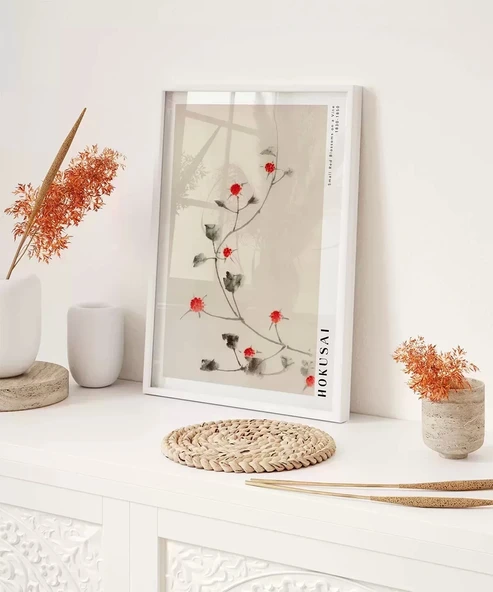 Çerçevesiz Poster Hokusai Asma Üzerinde Küçük Kırmızı Çiçekler - Resim 6