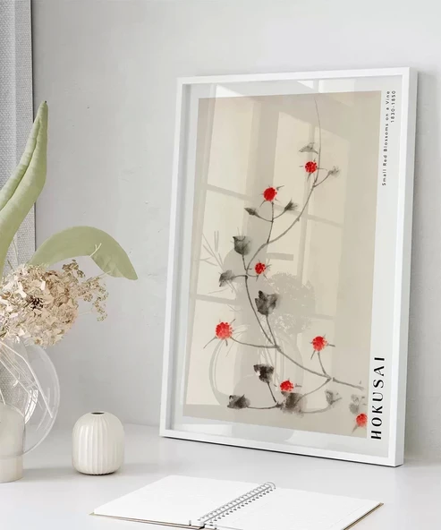 Çerçevesiz Poster Hokusai Asma Üzerinde Küçük Kırmızı Çiçekler - Resim 5