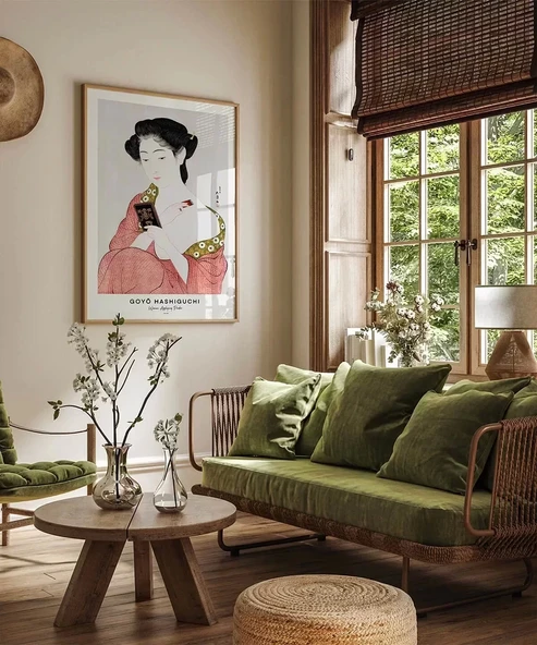 Çerçevesiz Poster Goyo Hashiguchi-Pudra Süren Kadın - Resim 5