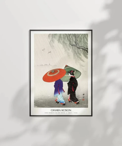 Çerçevesiz Poster Ohara Koson Yağmurda İki Kadın - Resim 2
