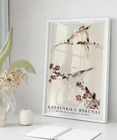 Çerçevesiz Poster Hokusai Dallara Tünemiş Üç Kuş - Resim 5
