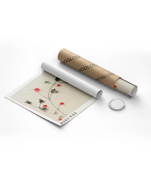 Çerçevesiz Poster Hokusai Asma Üzerinde Küçük Kırmızı Çiçekler - Resim 8