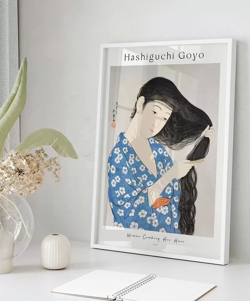 Çerçevesiz Poster Hashiguchi Goyo Saçını Tarayan Kadın - Resim 5