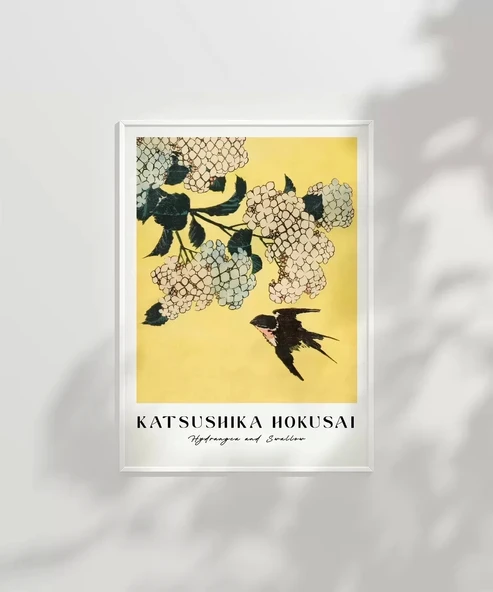 Çerçevesiz Poster Hokusai Ortanca ve Kırlangıç - Resim 7