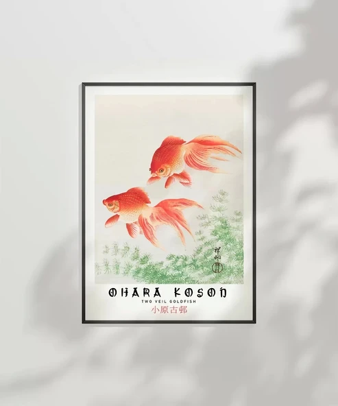 Çerçevesiz Poster Ohara Koson İki Japon Balığı - Resim 2