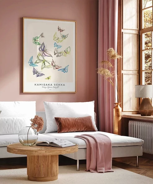 Çerçevesiz Poster Kamisaka Sekka Vintage Japon Kelebekler - Resim 4