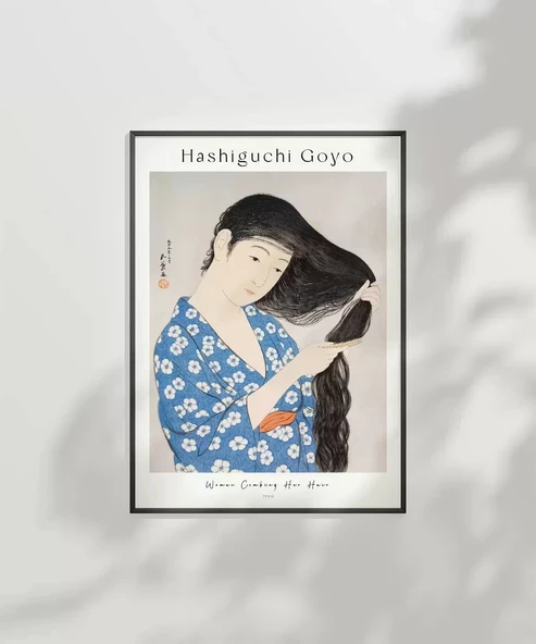 Çerçevesiz Poster Hashiguchi Goyo Saçını Tarayan Kadın - Resim 3