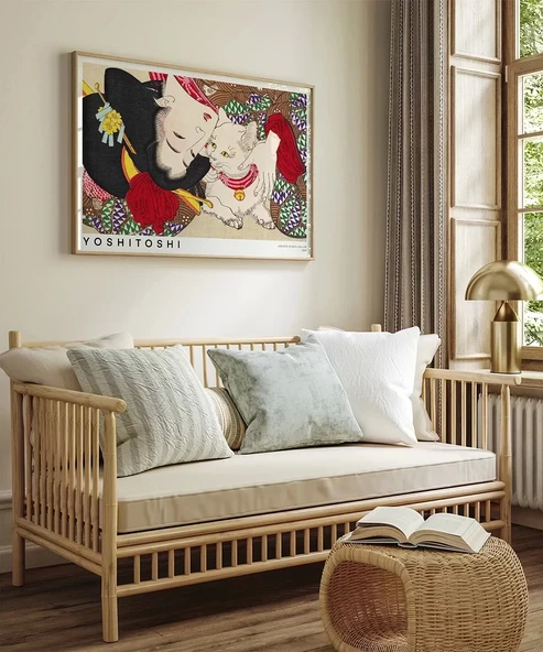 Çerçevesiz Poster Yoshitoshi Japon Kadın ve Kedi - Resim 5