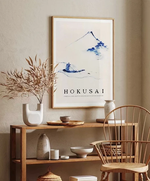 Çerçevesiz Poster Hokusai Fuji Dağı Önünde Teknede Bir Kişi - Resim 4
