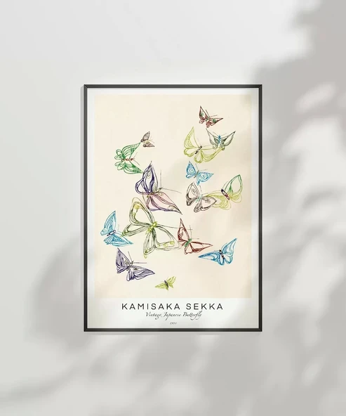 Çerçevesiz Poster Kamisaka Sekka Vintage Japon Kelebekler - Resim 2