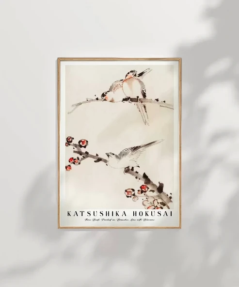 Çerçevesiz Poster Hokusai Dallara Tünemiş Üç Kuş - Resim 2