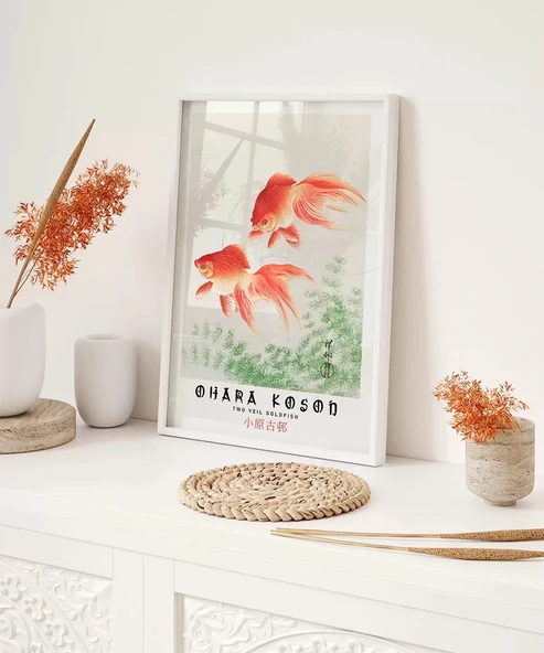 Çerçevesiz Poster Ohara Koson İki Japon Balığı - Resim 4
